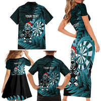 Personalised New Zealand Darts Christmas Family Matching Short Sleeve Bodycon Dress and Hawaiian Shirt Maori Fern Merry Dartsmas - Polynesian Pride