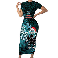 Personalised New Zealand Darts Christmas Family Matching Short Sleeve Bodycon Dress and Hawaiian Shirt Maori Fern Merry Dartsmas - Polynesian Pride