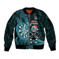 Personalised New Zealand Darts Christmas Sleeve Zip Bomber Jacket Maori Fern Merry Dartsmas - Polynesian Pride