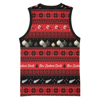 New Zealand Darts Christmas Basketball Jersey Merry Xmas Aotearoa Maori Red - Polynesian Pride