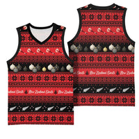 New Zealand Darts Christmas Basketball Jersey Merry Xmas Aotearoa Maori Red - Polynesian Pride