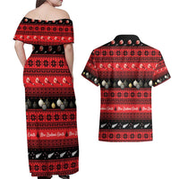 New Zealand Darts Christmas Couples Matching Off Shoulder Maxi Dress and Hawaiian Shirt Merry Xmas Aotearoa Maori Red - Polynesian Pride