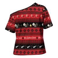 New Zealand Darts Christmas Cross Shoulder Shirt Merry Xmas Aotearoa Maori Red - Polynesian Pride