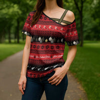 New Zealand Darts Christmas Cross Shoulder Shirt Merry Xmas Aotearoa Maori Red - Polynesian Pride