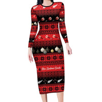 New Zealand Darts Christmas Family Matching Long Sleeve Bodycon Dress and Hawaiian Shirt Merry Xmas Aotearoa Maori Red - Polynesian Pride