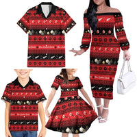 New Zealand Darts Christmas Family Matching Off The Shoulder Long Sleeve Dress and Hawaiian Shirt Merry Xmas Aotearoa Maori Red - Polynesian Pride
