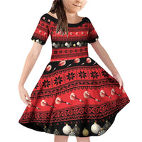 New Zealand Darts Christmas Family Matching Off Shoulder Short Dress and Hawaiian Shirt Merry Xmas Aotearoa Maori Red LT14 Daughter's Dress Red - Polynesian Pride