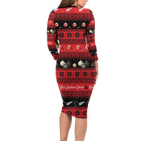 New Zealand Darts Christmas Long Sleeve Bodycon Dress Merry Xmas Aotearoa Maori Red - Polynesian Pride