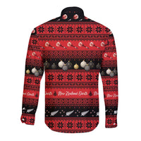 New Zealand Darts Christmas Long Sleeve Button Shirt Merry Xmas Aotearoa Maori Red - Polynesian Pride