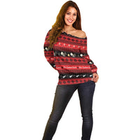 New Zealand Darts Christmas Off Shoulder Sweater Merry Xmas Aotearoa Maori Red - Polynesian Pride