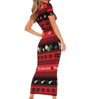 New Zealand Darts Christmas Short Sleeve Bodycon Dress Merry Xmas Aotearoa Maori Red - Polynesian Pride