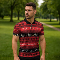 New Zealand Darts Christmas Zipper Polo Shirt Merry Xmas Aotearoa Maori Red - Polynesian Pride