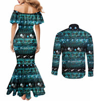 New Zealand Darts Christmas Couples Matching Mermaid Dress and Long Sleeve Button Shirt Merry Xmas Aotearoa Maori Paua Shell - Polynesian Pride