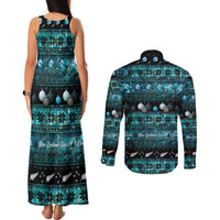 New Zealand Darts Christmas Couples Matching Tank Maxi Dress and Long Sleeve Button Shirt Merry Xmas Aotearoa Maori Paua Shell - Polynesian Pride