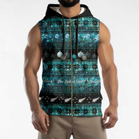 New Zealand Darts Christmas Sleeveless Zip Hoodie Merry Xmas Aotearoa Maori Paua Shell LT14 - Polynesian Pride