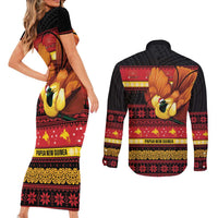 Papua New Guinea Christmas Couples Matching Short Sleeve Bodycon Dress and Long Sleeve Button Shirt Bikpela hamamas blong dispela Krismas - Polynesian Pride