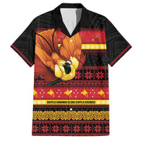 Papua New Guinea Christmas Family Matching Off Shoulder Maxi Dress and Hawaiian Shirt Bikpela hamamas blong dispela Krismas LT14 Dad's Shirt - Short Sleeve Red - Polynesian Pride