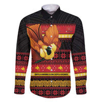 Papua New Guinea Christmas Family Matching Off Shoulder Maxi Dress and Hawaiian Shirt Bikpela hamamas blong dispela Krismas LT14 Dad's Shirt - Long Sleeve Red - Polynesian Pride