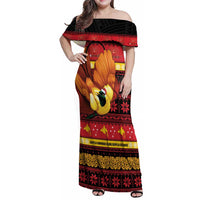 Papua New Guinea Christmas Family Matching Off Shoulder Maxi Dress and Hawaiian Shirt Bikpela hamamas blong dispela Krismas LT14 Mom's Dress Red - Polynesian Pride