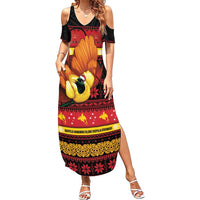 Papua New Guinea Christmas Family Matching Summer Maxi Dress and Hawaiian Shirt Bikpela hamamas blong dispela Krismas LT14 Mom's Dress Red - Polynesian Pride