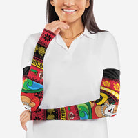 Vanuatu Christmas Arm Sleeves Joyeux Noel Surfing Santa With Boar Tusk - Polynesian Pride