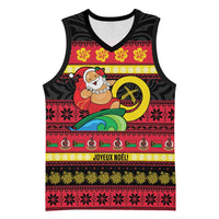 Vanuatu Christmas Basketball Jersey Joyeux Noel Surfing Santa With Boar Tusk - Polynesian Pride
