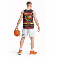 Vanuatu Christmas Basketball Jersey Joyeux Noel Surfing Santa With Boar Tusk - Polynesian Pride