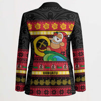 Vanuatu Christmas Blazer Joyeux Noel Surfing Santa With Boar Tusk - Polynesian Pride