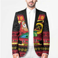 Vanuatu Christmas Blazer Joyeux Noel Surfing Santa With Boar Tusk - Polynesian Pride