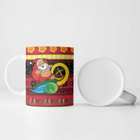 Vanuatu Christmas Ceramic Mug Joyeux Noel Surfing Santa With Boar Tusk - Polynesian Pride