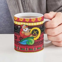 Vanuatu Christmas Ceramic Mug Joyeux Noel Surfing Santa With Boar Tusk - Polynesian Pride