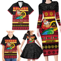 Vanuatu Christmas Family Matching Long Sleeve Bodycon Dress and Hawaiian Shirt Joyeux Noel Surfing Santa With Boar Tusk - Polynesian Pride