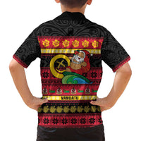Vanuatu Christmas Family Matching Off Shoulder Short Dress and Hawaiian Shirt Joyeux Noel Surfing Santa With Boar Tusk LT14 - Polynesian Pride