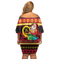 Vanuatu Christmas Family Matching Off Shoulder Short Dress and Hawaiian Shirt Joyeux Noel Surfing Santa With Boar Tusk LT14 - Polynesian Pride