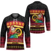 Vanuatu Christmas Hockey Jersey Joyeux Noel Surfing Santa With Boar Tusk - Polynesian Pride