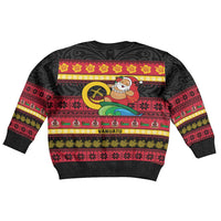 Vanuatu Christmas Kid Ugly Christmas Sweater Joyeux Noel Surfing Santa With Boar Tusk - Polynesian Pride