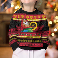Vanuatu Christmas Kid Ugly Christmas Sweater Joyeux Noel Surfing Santa With Boar Tusk - Polynesian Pride