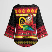 Vanuatu Christmas Kimono Sleeve Blouse Joyeux Noel Surfing Santa With Boar Tusk - Polynesian Pride