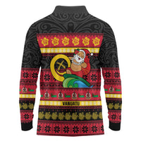Vanuatu Christmas Long Sleeve Polo Shirt Joyeux Noel Surfing Santa With Boar Tusk - Polynesian Pride