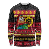 Vanuatu Christmas Long Sleeve Shirt Joyeux Noel Surfing Santa With Boar Tusk - Polynesian Pride