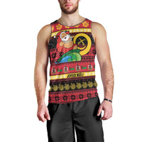 Vanuatu Christmas Men Tank Top Joyeux Noel Surfing Santa With Boar Tusk - Polynesian Pride