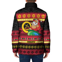Vanuatu Christmas Padded Jacket Joyeux Noel Surfing Santa With Boar Tusk - Polynesian Pride