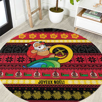 Vanuatu Christmas Round Carpet Joyeux Noel Surfing Santa With Boar Tusk - Polynesian Pride