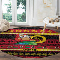 Vanuatu Christmas Round Carpet Joyeux Noel Surfing Santa With Boar Tusk - Polynesian Pride
