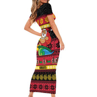 Vanuatu Christmas Short Sleeve Bodycon Dress Joyeux Noel Surfing Santa With Boar Tusk - Polynesian Pride