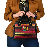 Vanuatu Christmas Shoulder Handbag Joyeux Noel Surfing Santa With Boar Tusk - Polynesian Pride