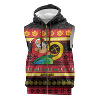 Vanuatu Christmas Sleeveless Zip Hoodie Joyeux Noel Surfing Santa With Boar Tusk - Polynesian Pride