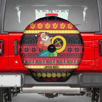 Vanuatu Christmas Spare Tire Cover Joyeux Noel Surfing Santa With Boar Tusk - Polynesian Pride