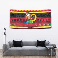 Vanuatu Christmas Tapestry Joyeux Noel Surfing Santa With Boar Tusk - Polynesian Pride