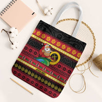 Vanuatu Christmas Tote Bag Joyeux Noel Surfing Santa With Boar Tusk - Polynesian Pride
